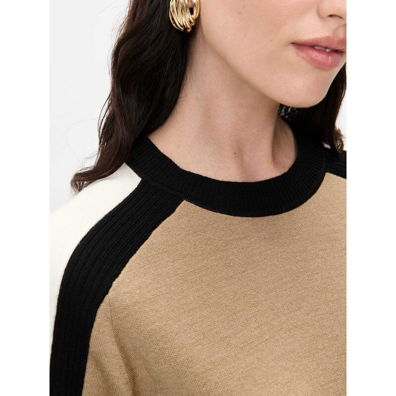 Veronika Maine Camel Colour Block Merino & Cotton Jumper image number 2